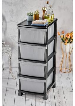 Homie Line Komidin - 4 Katlı Çekmeceli Çizgili Plastik Komidin - Sebzelik - Çekmece