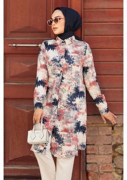 Neva Style Desenli Lacivert Tesettür Tunik 11677L