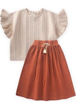 Cigit Müslin Etekli Bluz Takım 2-8 Yaş Rust Çizgili