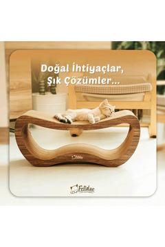 Oluklu Mukavva, Kedi Tırmalama Kanepesi – Yatay Tırmalama / Large (67,5X28,5X24CM) - Koyu Ahşap Renk
