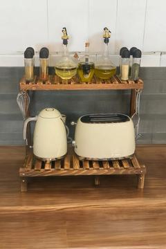 Masif Ahşap Tezgah Üstü Mutfak Rafı Kahve Köşesi Mutfak Aletleri Köşesi