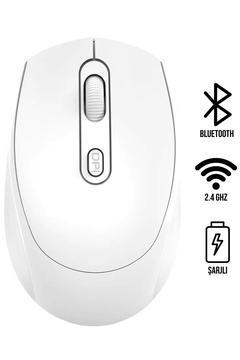AP-332 2in1 Bluetooth ve 2.4GHz Şarjlı Type-C Girişli Beyaz Bluetooth Kablosuz Mouse Uyumlu