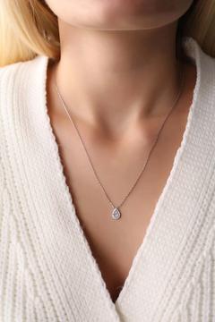 Zirkon Taşlı Damla 925 Ayar Gümüş Kolye