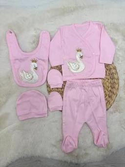 0-3 Ay Kuğu Nakışlı 5 Parça Hastane Çıkışı