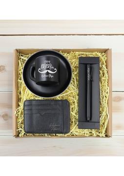 Bk Gift Kişiye Özel Isimli Baba Temalı Siyah Türk Kahvesi Fincanı&metal Kalem Kartlık Cüzdan Hediye Seti-2, Babaya Hediye, Babalar Günü Hediyeleri