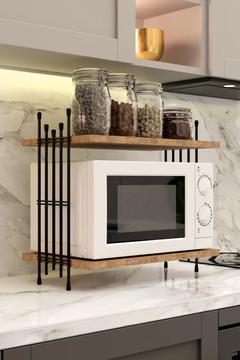 Tezgah Üstü Mikrodalga Raf Ayaklı Siyah Tel Metal Gövde Dayanıklı Organizer Mutfak Düzenleyici Stand