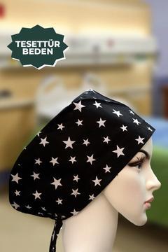 SiyahYıldızlı Doktor Hemşire Aşçı Cerrahi Bone Hastane Anne Bone Iş Bandanası Pamuklu Kumaş Lastikli