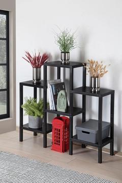 Ombeg 6 Katlı Çiçeklik Saksılık Kış Bahçesi Balkon Rafı Ahşap Görünümlü Plastik Raf Ünitesi