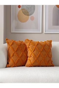 Sarmal Desenli İkili Punch İşlemeli Keten Kırlent Kılıfı 43x43cm, Dekoratif Kırlent Kılıfı