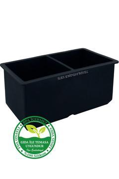 Silikon 2 Bölmeli Küp Buz Kalıbı, Battal Boy, Siyah, 6.8 Cm Buz