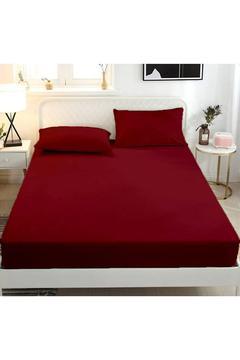 Çift Kişilik Lastikli Çarşaf 2 Adet Yastık Kılıfı 160x200 Bordo