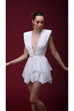 Beyaz Payetli Mini Elbise