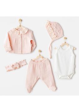 Kız Bebek Hastane Çıkışı 5 Pcs Newborn Set Natural Gift Muslin AC25840