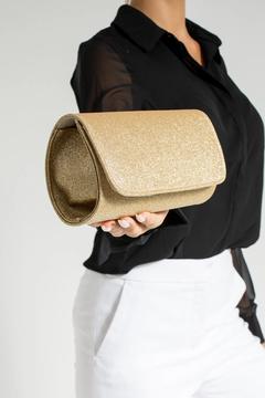 Kadın Simli Altın Mini Portföy Abiye Çanta Omuz Çantası