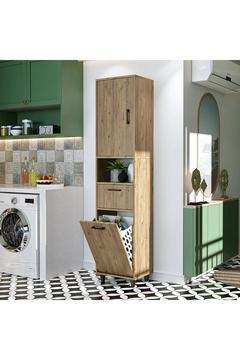 Çamaşır Sepetli Banyo Dolabı, Çok Amaçlı Çekmeceli Dolap 45 x 200 cm