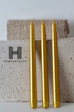 3 Lü Samdan Gold Renk Metalik Kaplama Gövde 1. Kalite Mum