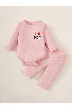 Kız Bebek Fitilli Alt Üst Takım %100 Pamuk I love Mom Baskılı