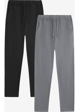 Elemge %100 Pamuk 2'li Premium Kumaş Erkek Pijama Altı Beli Relax Fit Lastikli Ipli Cepli Terletmez Esnek Siyah-Gri Rahat Kesim Regular Eşofman Paket