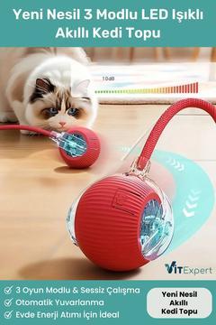 Yeni Nesil Şarjlı 3 Modlu LED Işıklı Akıllı İnteraktif Otomatik Yuvarlanan Hareketli Kedi Oyuncağı