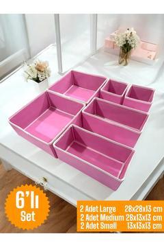6'lı Pembe Çekmece İçi Düzenleyici Organizer Set - Çok Amaçlı Dolap İçi Kutu Seti