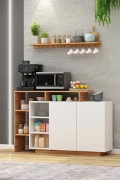 Terra Kahve Köşesi Mutfak Dolabı Raflı Mikrodalga Kiler Dolabı Çok Amaçlı Dolap Atlantik Çam Beyaz