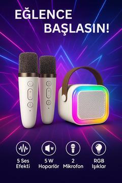 Mikrofonlu Bluetooth Karaoke Hoparlör RGB LED Işık 5 Ses Efekti Taşınabilir Ses Bombası