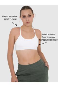Fern Beyaz Yuvarlak Yaka Organik Pamuk Sırt Detaylı Pedli Spor Sütyeni Bra