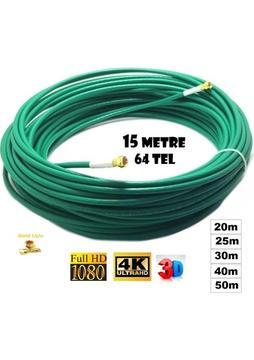 Anktek 15 Metre 64 Tel Gold Uçlu Rg6/u4 Uydu Anten Kablosu 3D 4K Fullhd 1080 Uyumlu Tak Kullan Yeşil