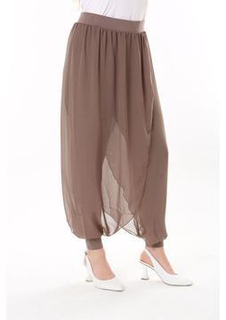 Şans Kadın Büyük Beden Lacivert Içi Viskon Pantolonlu Şifon Anvelop Görünümlü Şalvar   65N37631