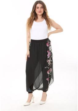 Şans Kadın Büyük Beden Lacivert Içi Viskon Pantolonlu Şifon Anvelop Görünümlü Şalvar   65N37631