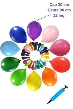 Orta Boy 12 inç Desensiz Renkli Balon 100'lü ve Balon Pompası Seti