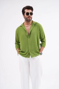 Keten Dokulu Oversize Gömlek Fıstıkyeşili Aerobin