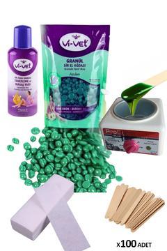 Vivet Granüllü Boncuk Ağda,Yağı,Bezi,Spatula ve Ağda Kazanı Seti- 6 Parça