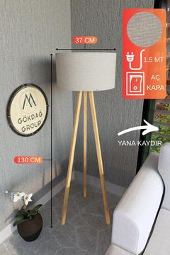 3 Ayaklı MEGA BOY Tripod Lambader Abajur Vizon Kumaş Başlık