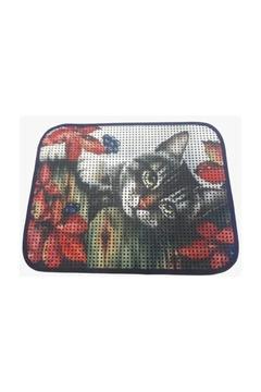Elekli Desenli Kedi Tuvalet Önü Paspası 60 x 45 cm Gri Kedi