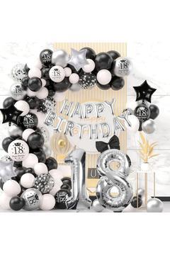 18. yaş doğum günü dekorasyonu, balon, çelenk, siyah, beyaz, gümüş-