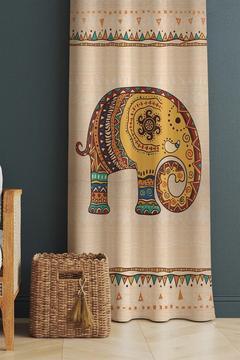 Etnik Hint Işlemeli Fil Desenli Fon Perde, Karartma Perde (tek Kanat Fiyatlandırma)