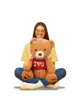 Romantik "ı Love You" Tshirtlü Sevimli Peluş Ayı - Sevgiliye Özel Hediyelik Oyuncak - 3 Renk 75 cm.