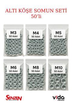 Altı Köşe Beyaz Somun Seti 300 Parça (M3-M10 ARASI 6 ÖLÇÜ)