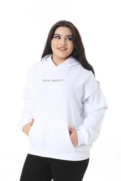Kadın Büyük Beden Beyaz İki İplik İçi Şardonlu Arka Baskılı Sweatshirt 65N38624