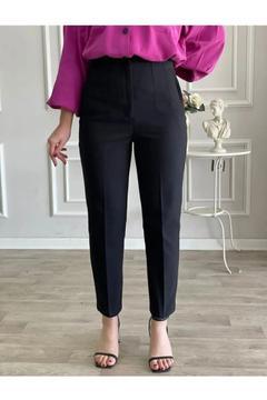 Siyah Yüksek Bel Pensli Kumaş Pantolon