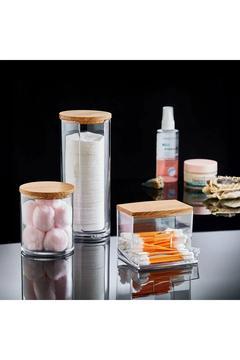 Ahşap Kapak Görünümlü 3'lü Organizer Set, Modern Pamukluk Düzenleyici Şık 3'lü Pamukluk Set