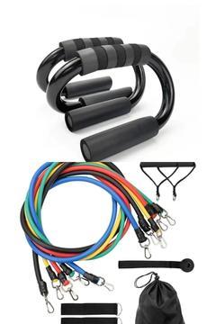 Profesyonel Şınav Spor Aleti + Profesyonel Direnç Lastiği 11 Parça Ağırlık Seti