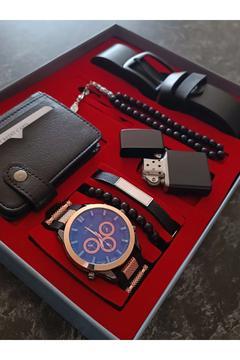 Erkek Saat Kemer Cüzdan Tesbih Çakmak Bileklik Hediye Seti