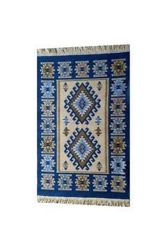 Çift Taraflı Antik Tarz Eşme Desen Kilim Yolluk - Mavi Renk