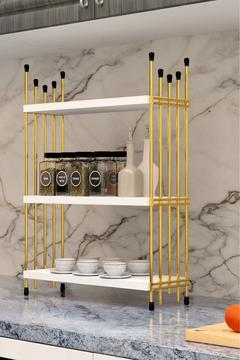 Mutfak Rafı Tezgah Üstü Düzenleyici Banyo Rafı 3 Kat Organizer Gold Baharatlık Raf Çok Amaçlı Stand