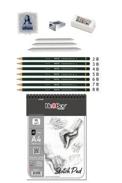 Eskiz Defteri Karakalem Çizim Seti A4 - Fatih Dereceli Kalem Silgi Metal Kalemtıraş Dağıtma Kalemi