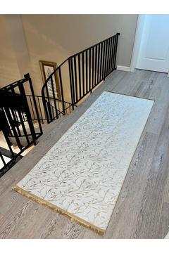 Bambu Yıkanabilir Kaymaz Oturma Odası Salon Halısı Beyaz Gold Simli Bambu Halı