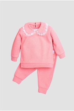 Pamuklu Waffle Kumaş Yaka Detaylı Tatlı Unisex Bebek&çocuk 2'li Alt Üst Eşofman Takım