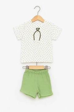 %100 Pamuk Müslin Tişört Ve Şort Takımı- Yeşil